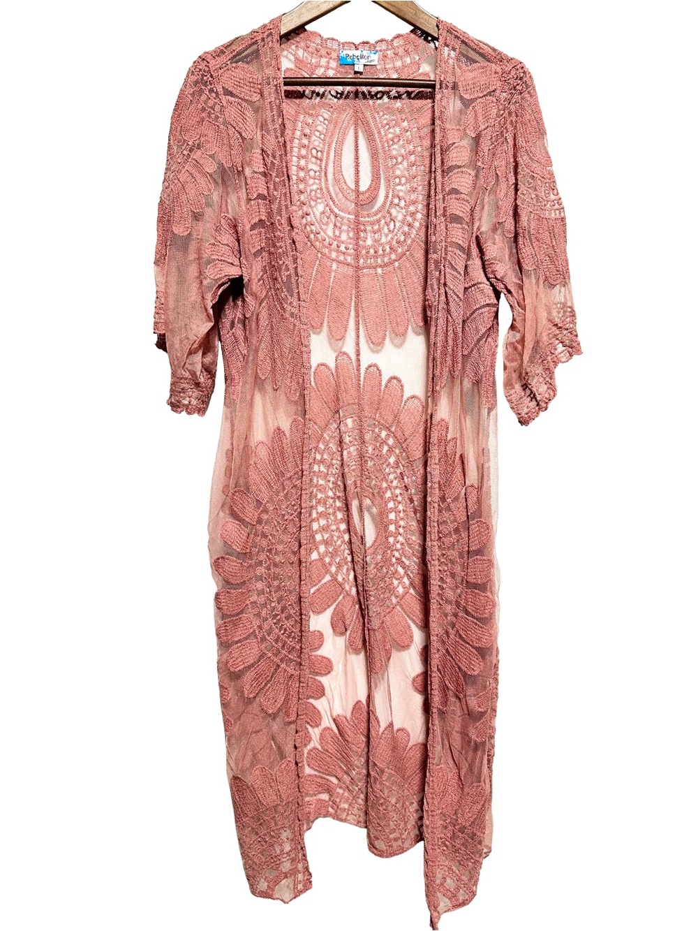 REBELLION AGAIN Lace Duster Kimono Boho Coquette Resort Cover Up
